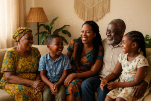 African family with multiple generations spending time together.