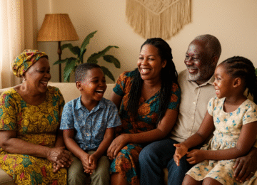 African family with multiple generations spending time together.