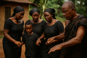 African family honoring the dead with a funeral dance