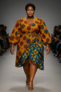African model proudly walking runway in modern cultural fashion