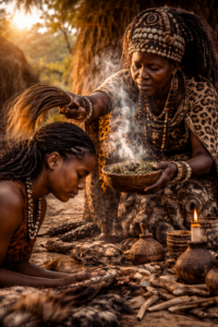 African traditional healer conducting a spiritual cleansing ceremony
