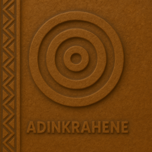 Adinkrahene motif embossed in gold on ceremonial fabric.
