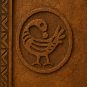 Carved Sankofa bird with an egg in its beak on a Ghanaian wall mural.
