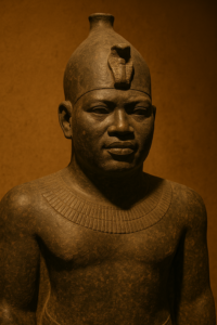 Statue of Pharaoh Taharqa, showing distinct Nubian features and royal regalia.