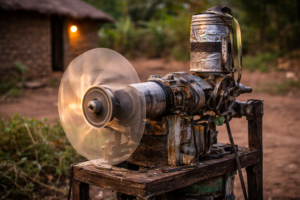 Homemade air-powered generator built by Malawian teen Ernest Andrew using recycled materials