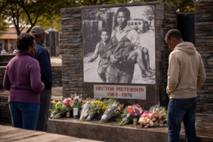 Hector Pieterson Memorial in Soweto, visitors paying respects