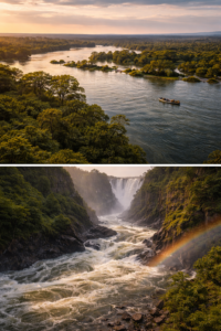 The Zambezi River before and after Victoria Falls