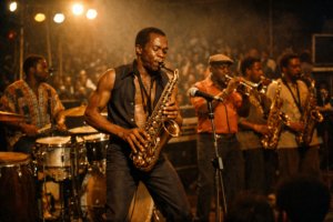 Fela Kuti performing live with his Afrobeat band