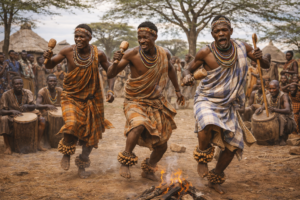 Nyamwezi dancers performing traditional music