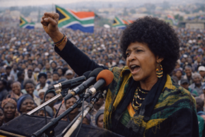 Winnie Mandela speaking in post-apartheid South Africa
