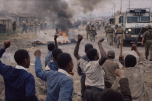 South African youth confronting apartheid violence in the 1980s