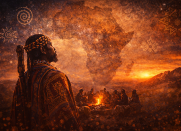 African elder observing the cosmos representing traditional African cosmology