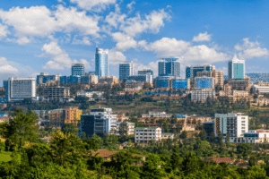 Modern skyline of Kigali surrounded by green hills