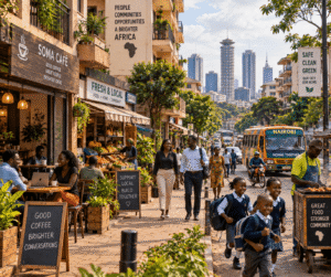 Everyday life in a busy African city neighbourhood