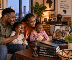 African family staying connected with relatives through a video call