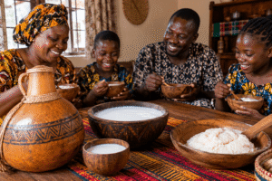 Traditional African fermented milk served in a family setting