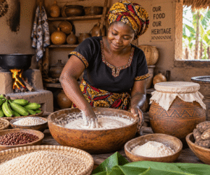 African woman preparing traditional fermented food