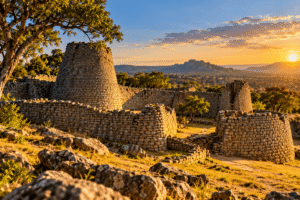Ancient stone walls of Great Zimbabwe, a major centre of African civilization.