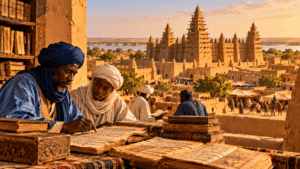 Historic earthen architecture in Timbuktu, Mali, a centre of African scholarship.